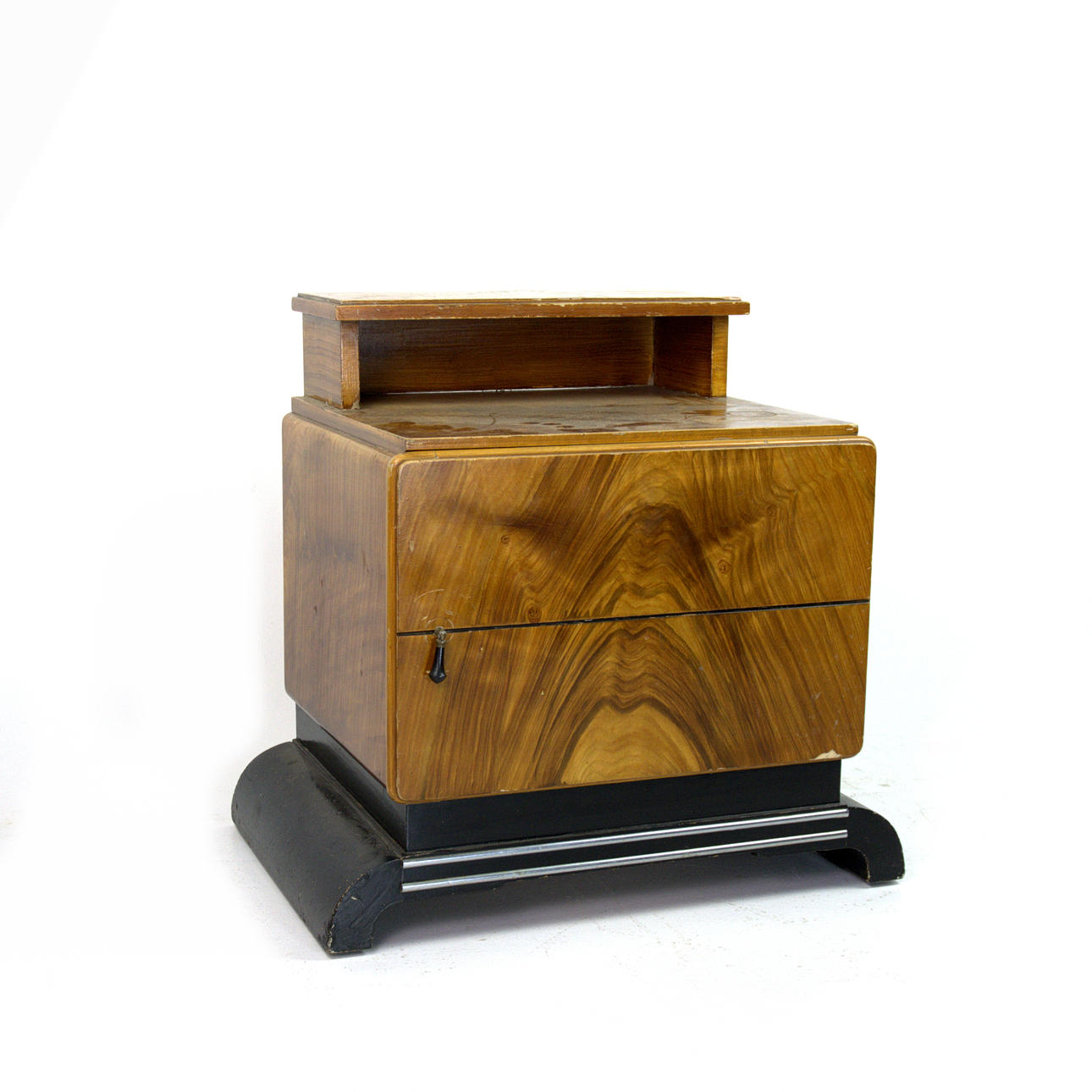 SÄNGBORD, fanér av flambjörk, art decó stil, Ølholm Møbelfabrik, Danmark, 1900-talets mitt.