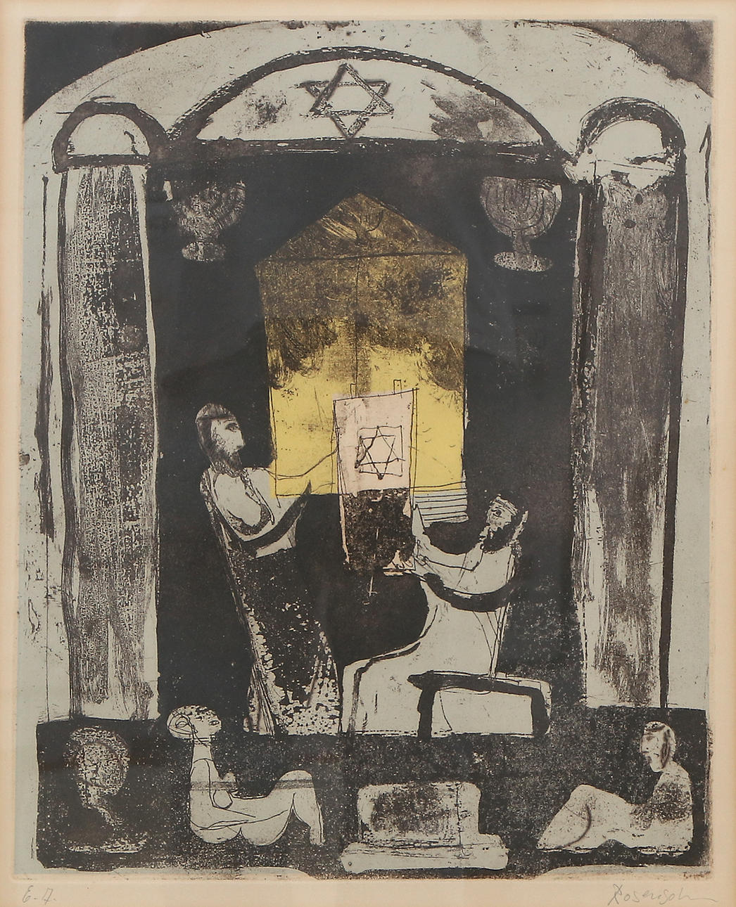LENNART ROSENSOHN. Etsning, EA. Motiv från synagoga. Signerad.