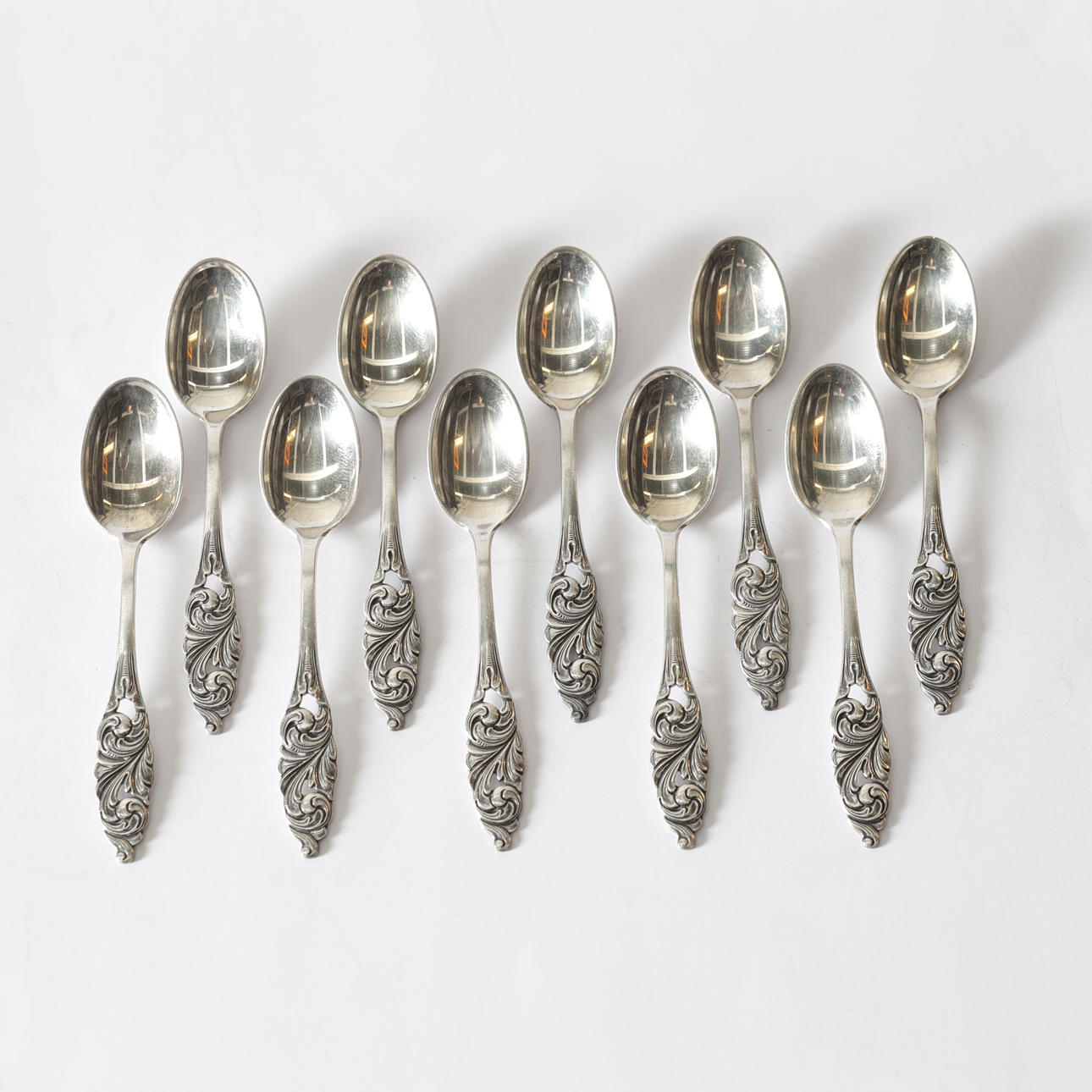 KAFFESKEDAR, 10 st, silver, Norge. Totalvikt ca 86,8 gram.