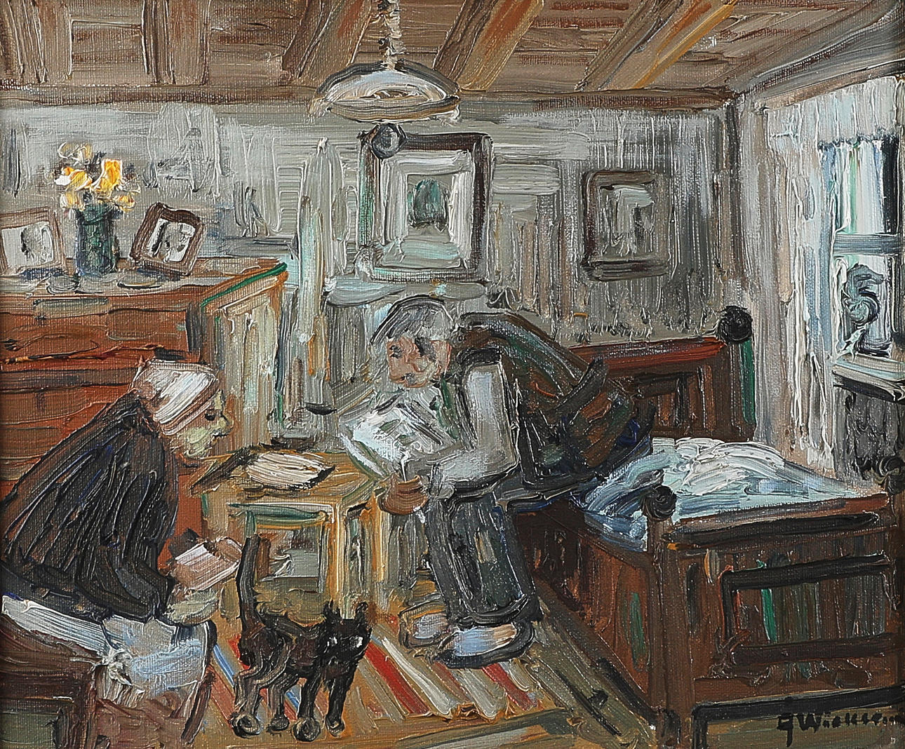 ÅKE WICKSTRÖM. Åke Wickström, signerad, interiör, duk.