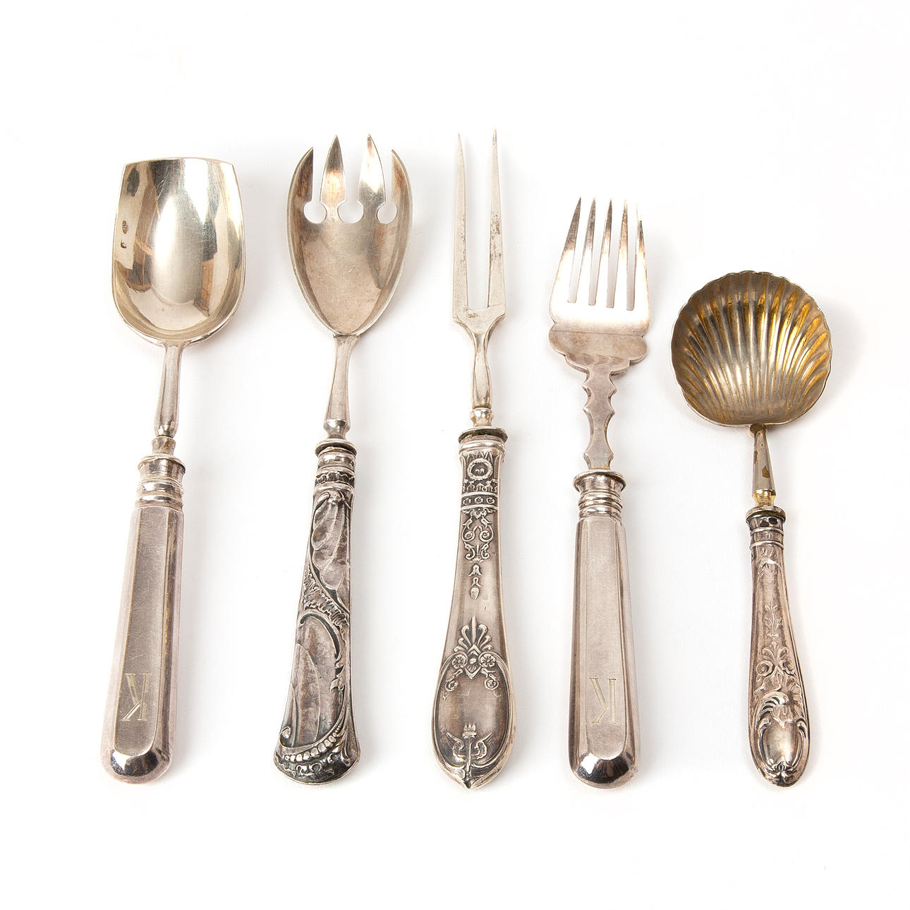 SERVERINGSBESTICK, 5 st, silver, Ryssland.