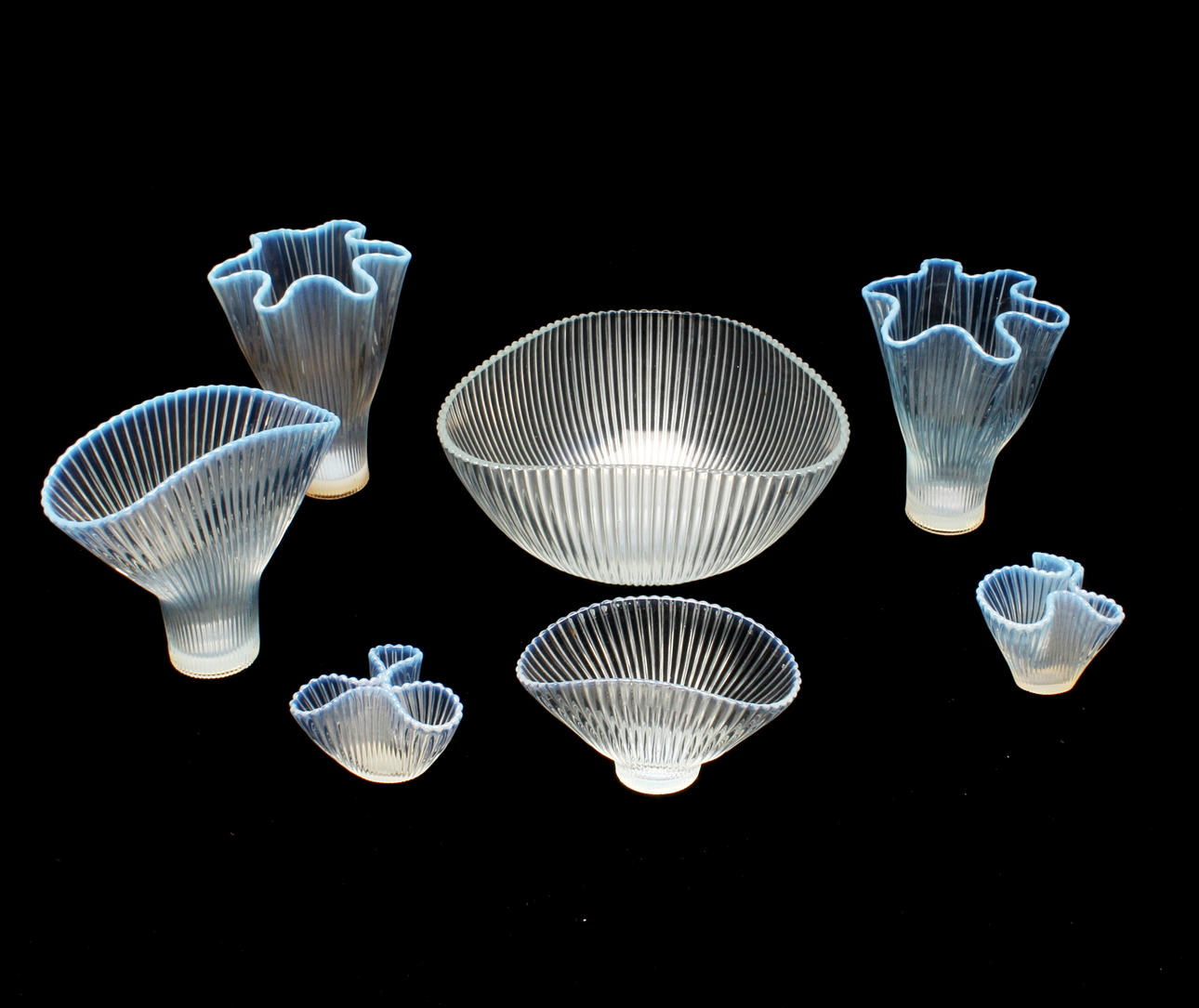 SKÅLAR, 7 delar, glas, Reffla, Arthur Percy, 1900-tal.