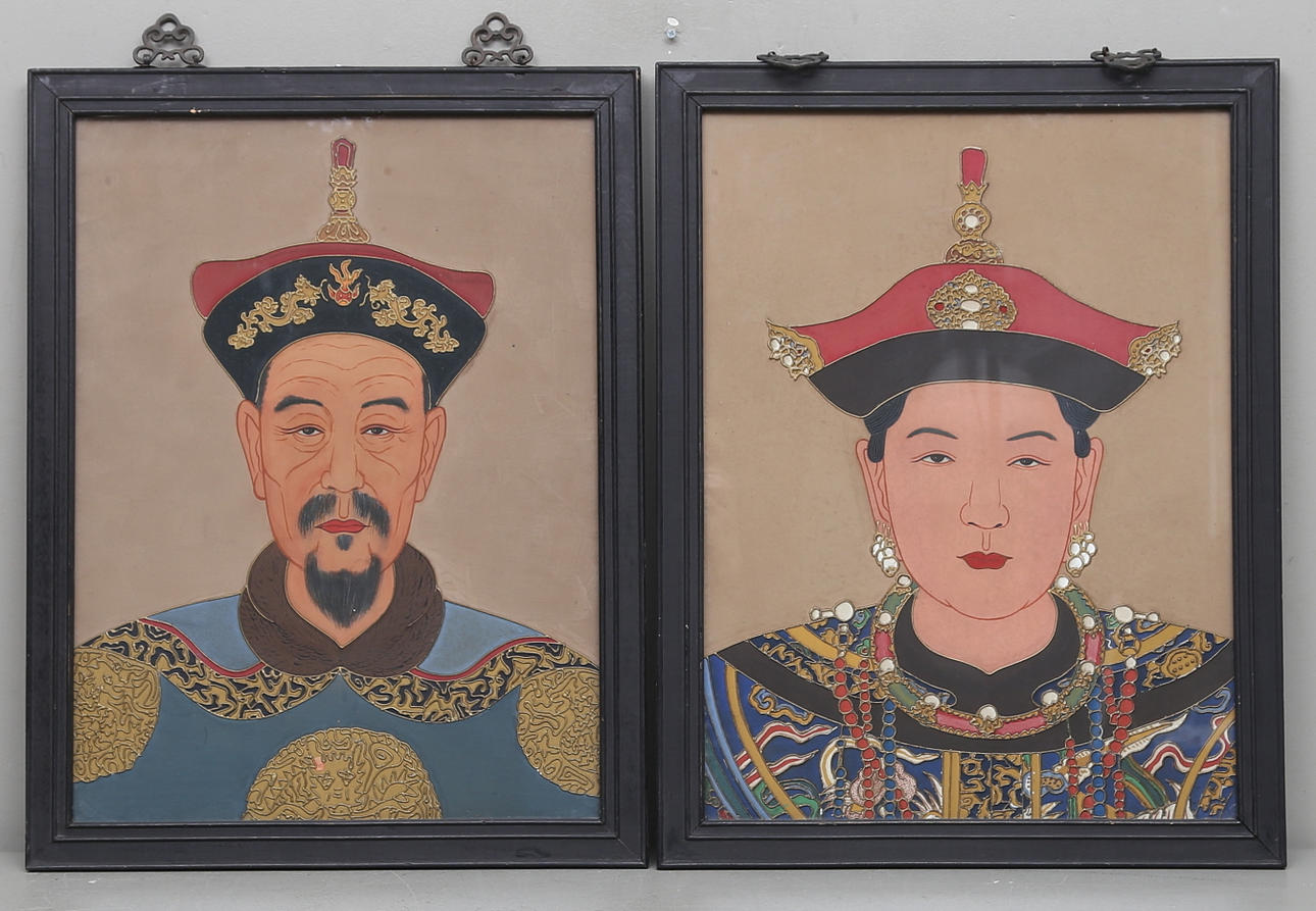 TAVLOR, blandteknik, ett par, orientaliska, 1900-tal.