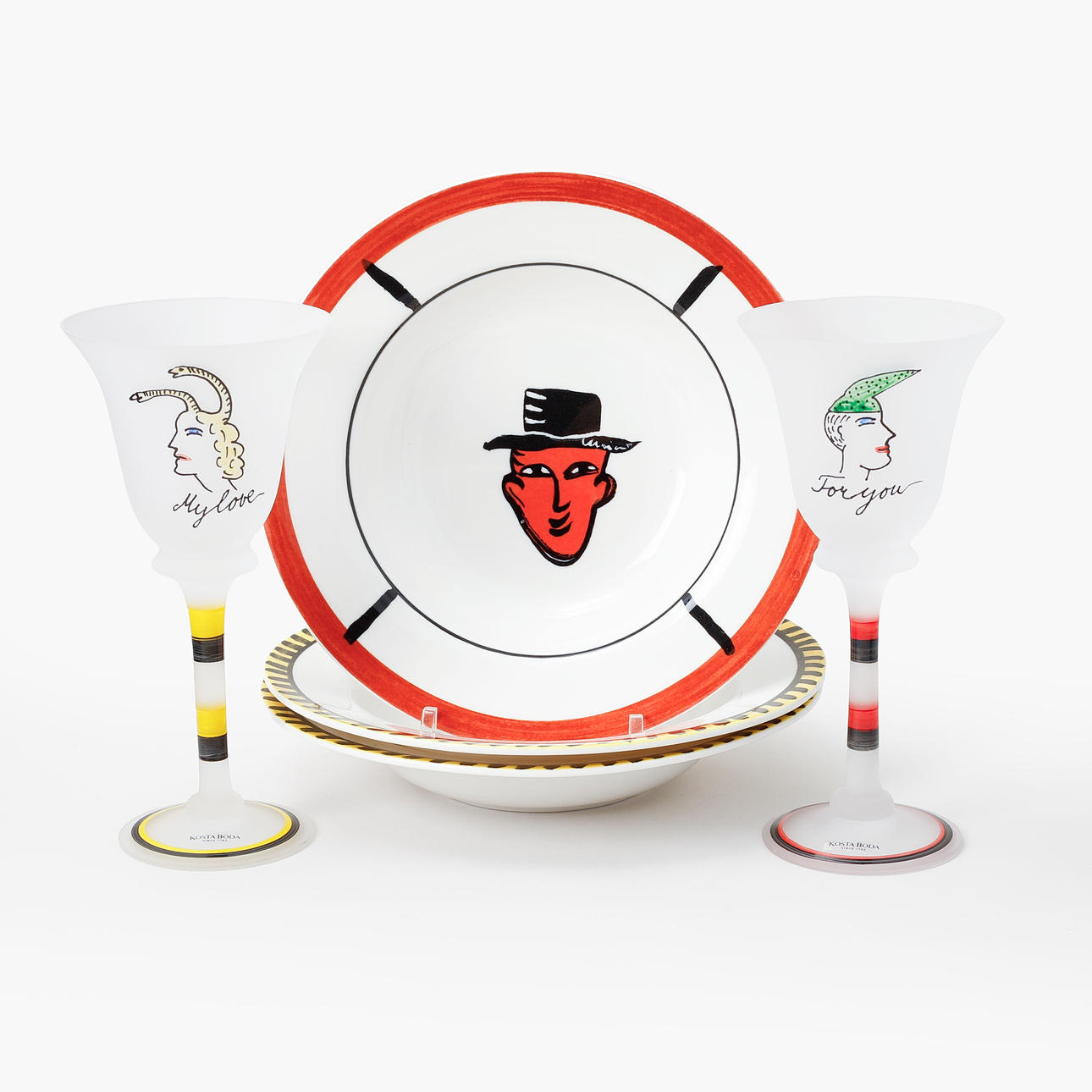 Ulrica Hydman-Vallien「PEOPLE」プレート 2枚セット ULRICA HYDMAN-VALLIEN. Deep plates, 3 pieces, 