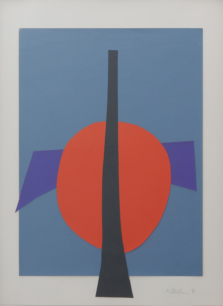 RICHARD MORTENSEN (DANMARK, 1910-1993). Composition, collage/paper, signed and dated -90.