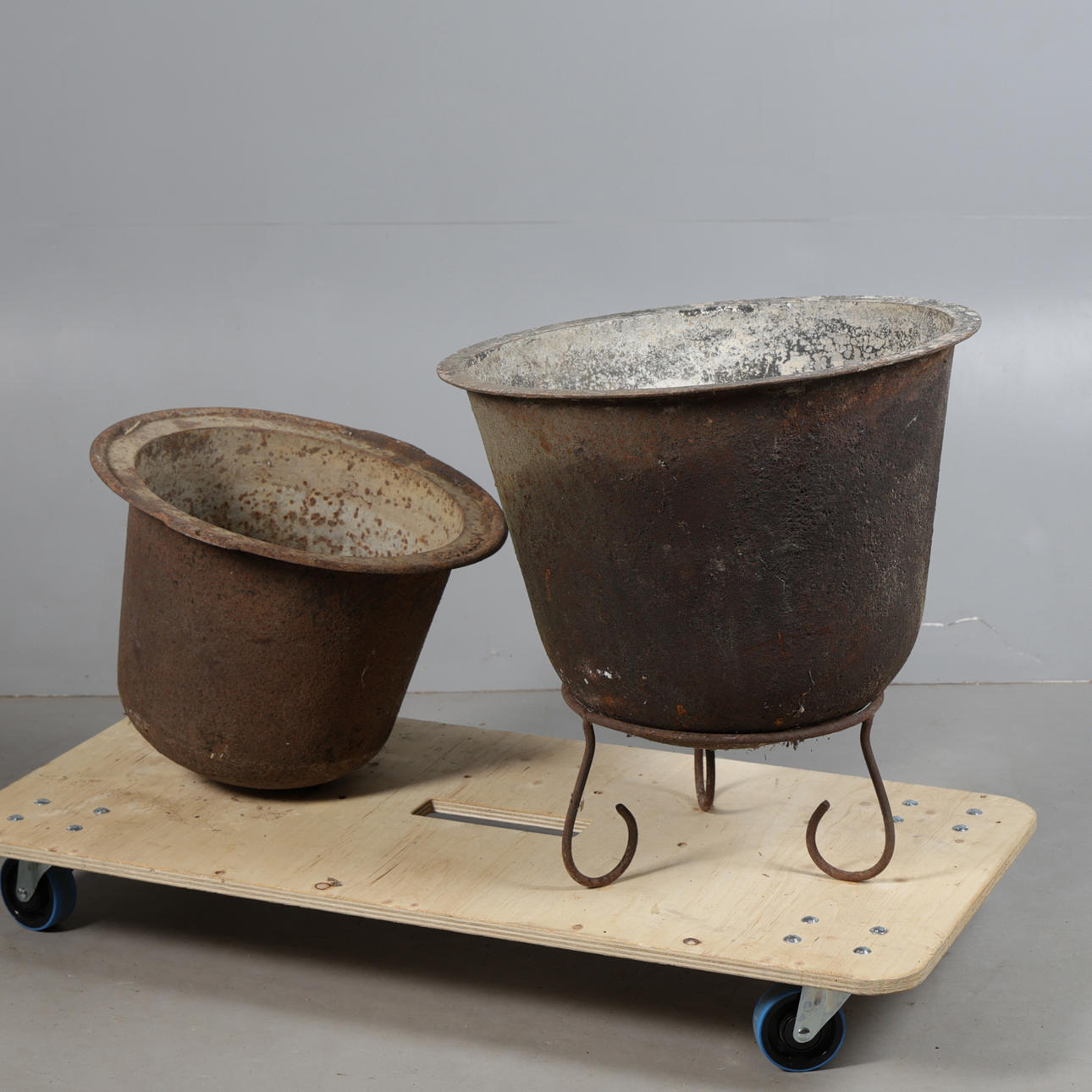 TWO CAST IRON CAULDRONS (2).