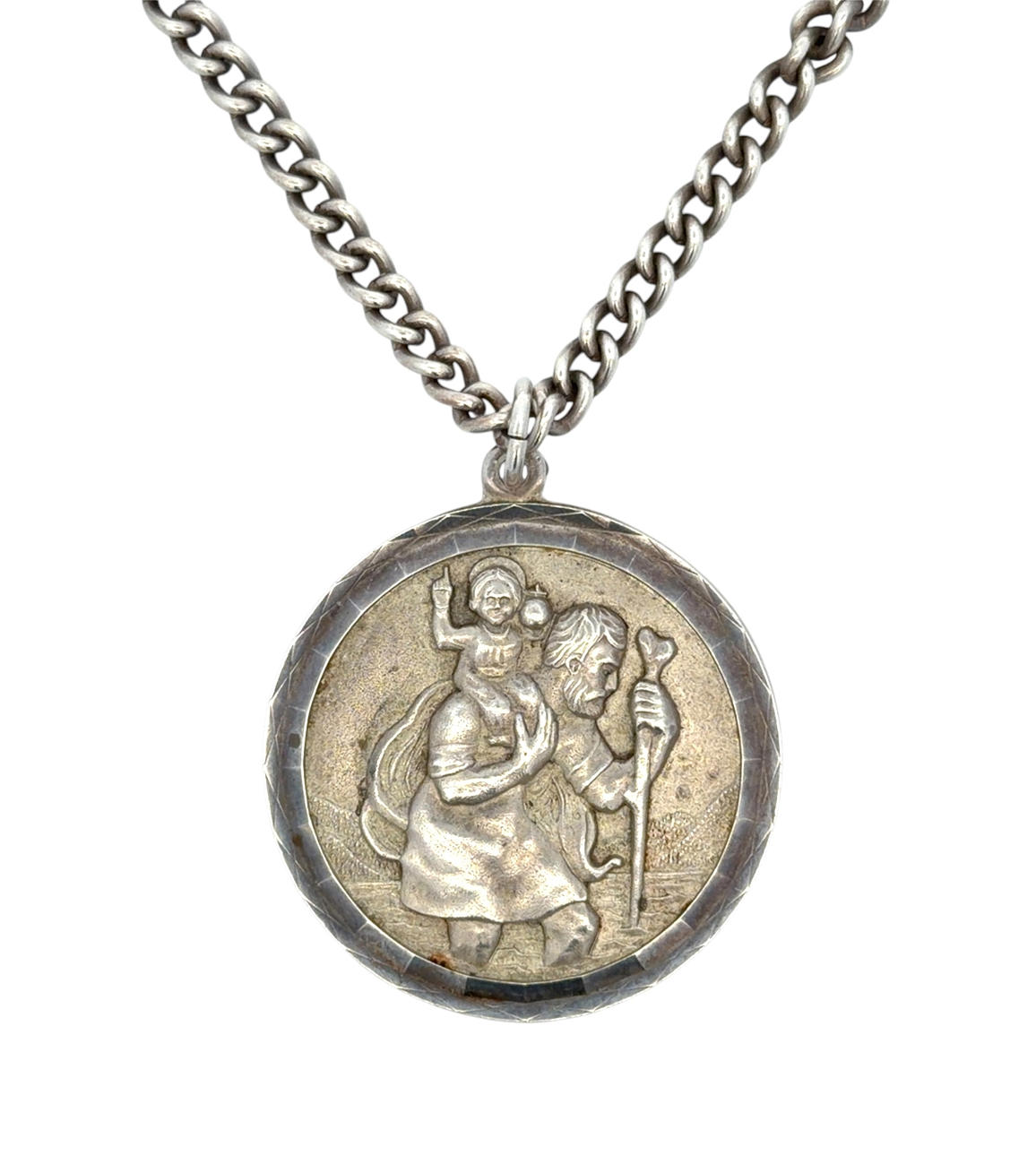 SILVER ST. CHRISTOPHER NECKLACE.