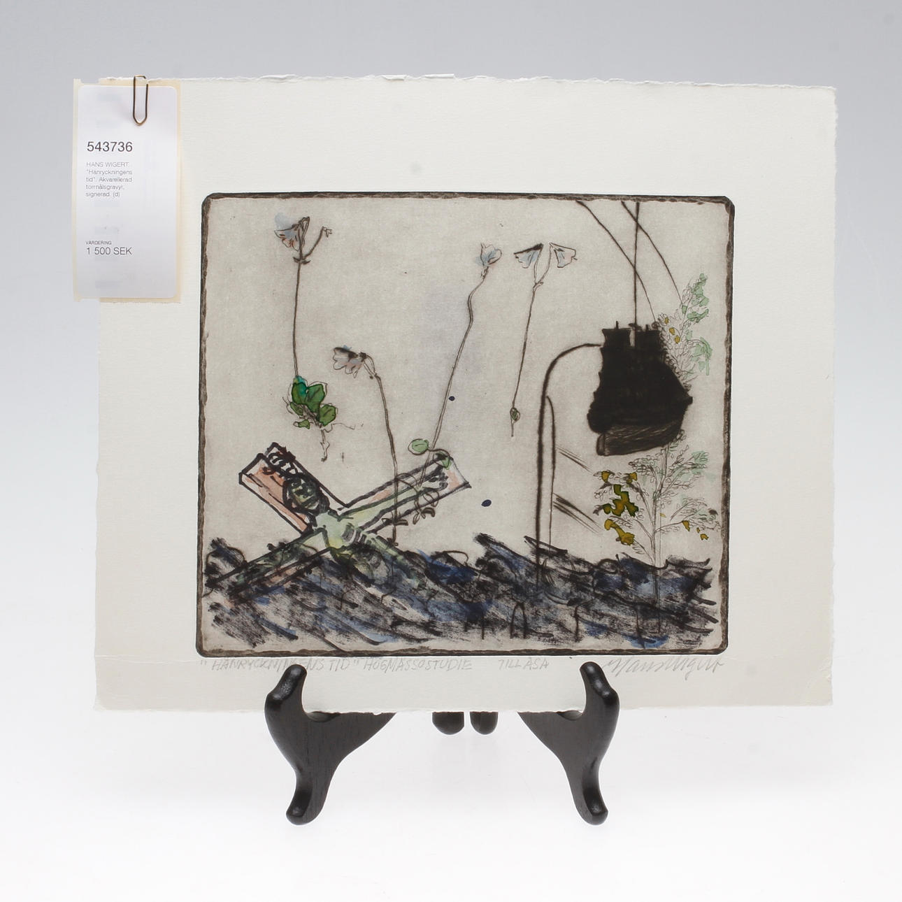 HANS WIGERT. "Hänryckningens tid". Akvarellerad torrnålsgravyr, signerad.