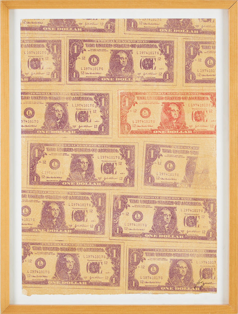 RICHARD RYAN (FÖDD 1974). dollarsedlar, monoprint, signerad.