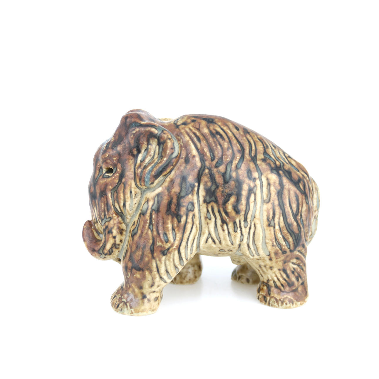 KNUD KYHN. Figurin, Mammut, glaserat stengods, möjligen nr 2020, signerad, Royal Copenhagen, Danmark.