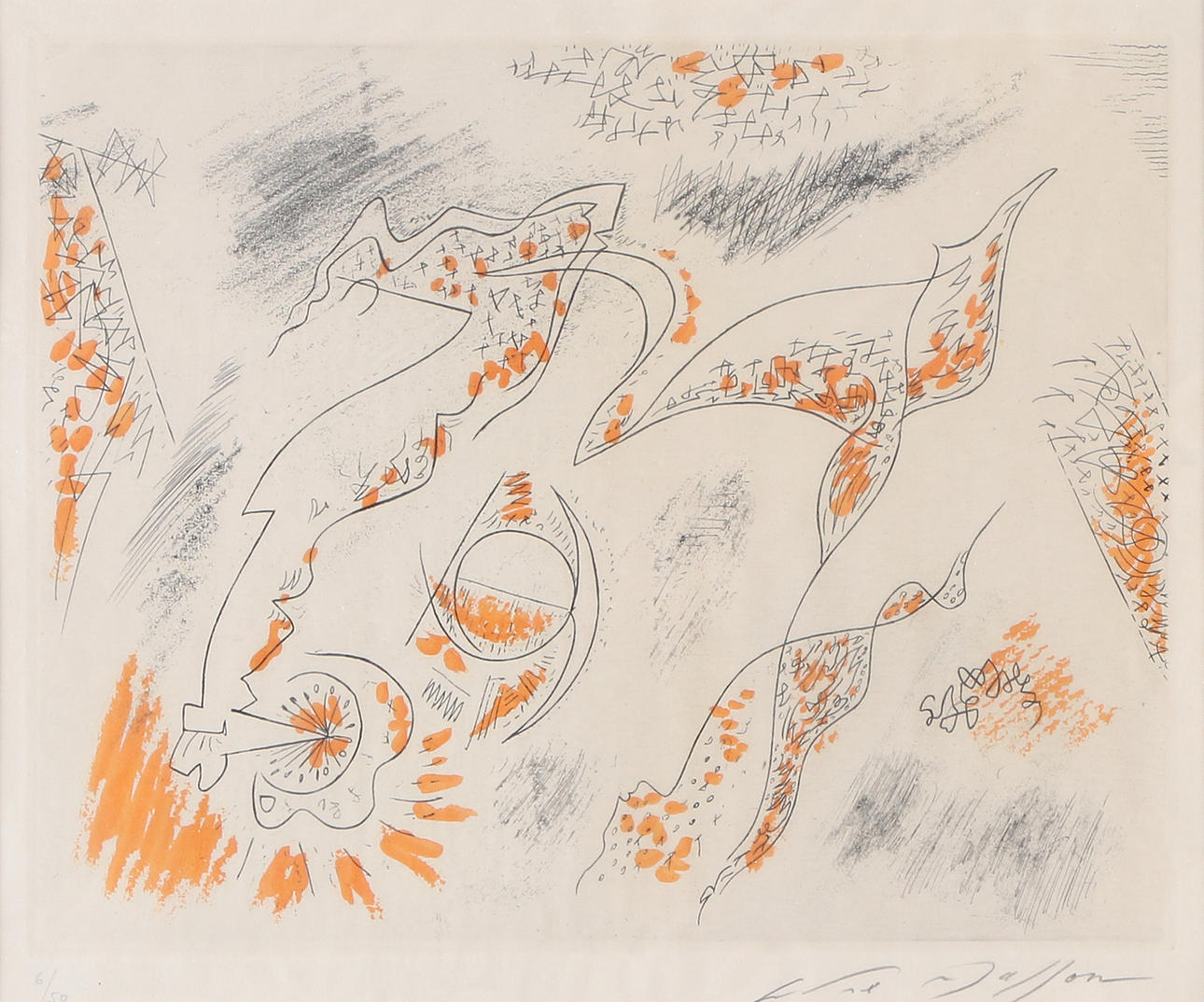 ANDRÉ MASSON. Färgetsning och akvatint 6/50. "Sacrifice Solaire". Signerad.