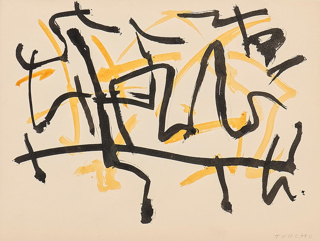 GIULIO TURCATO. Mixed media, signed, abstract composition.