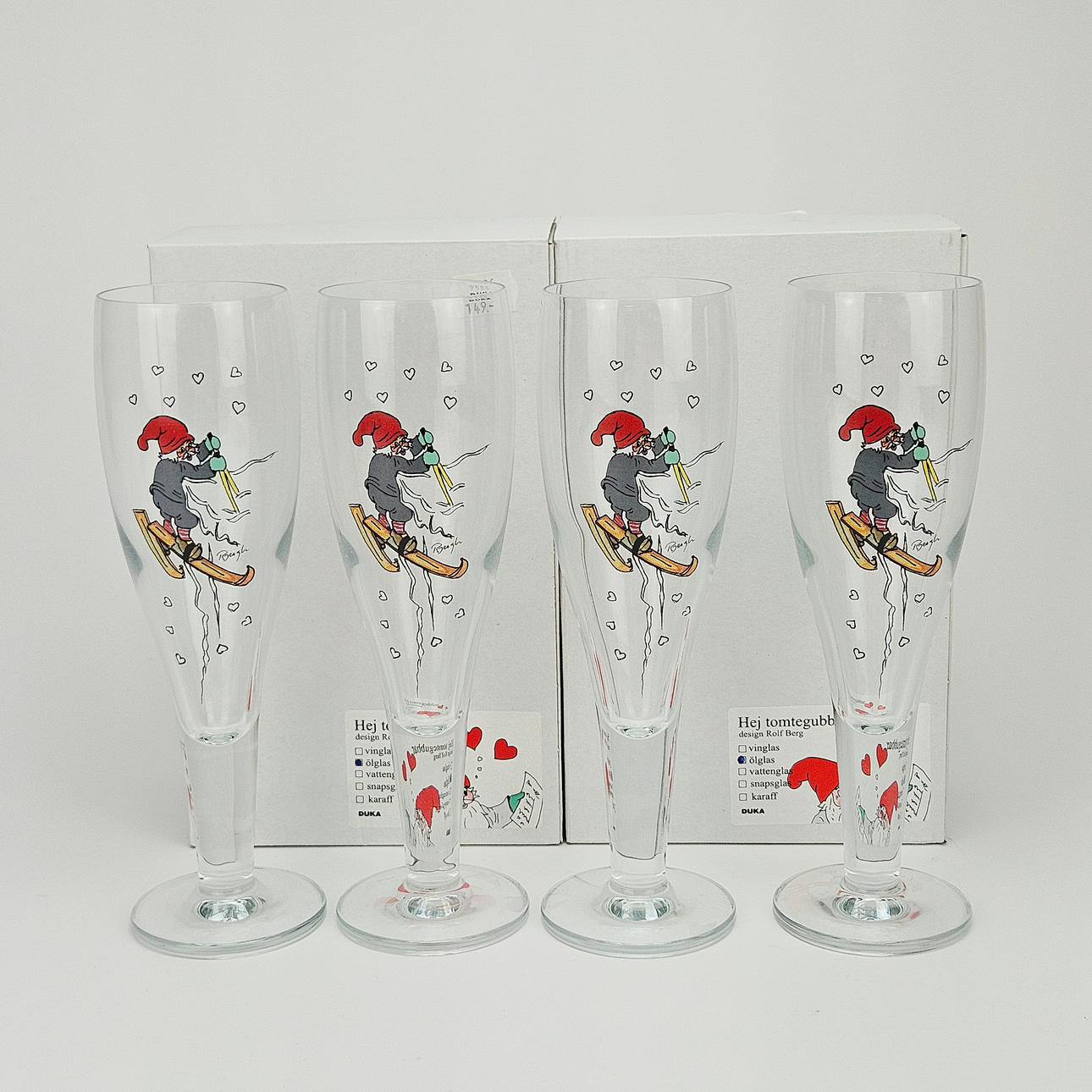 ROLF BERG. Ölglas, 4 st, "Hej tomtegubbar", Duka.