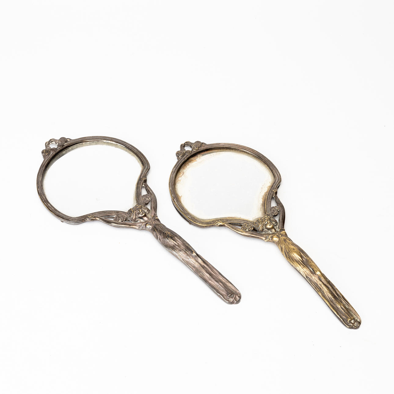 HANDSPEGLAR 2 st, nysilver, jugendstil, 1900-tal.