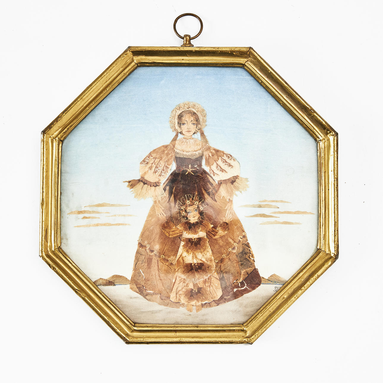 ELSE TVERMOES ( DAN 1900-1988). Kvinna med barn, komposition av delvis bemålade blommor och blad på siden, bär monogramsignatur höger hörn ET.