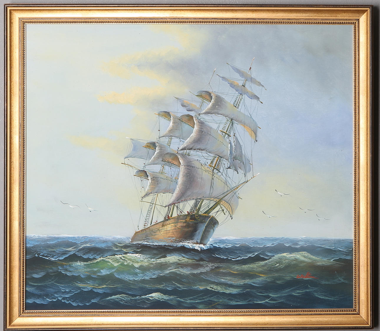 OIDENTIFIERAD KONSTNÄR. Marinmålning, olja på duk, signerad.