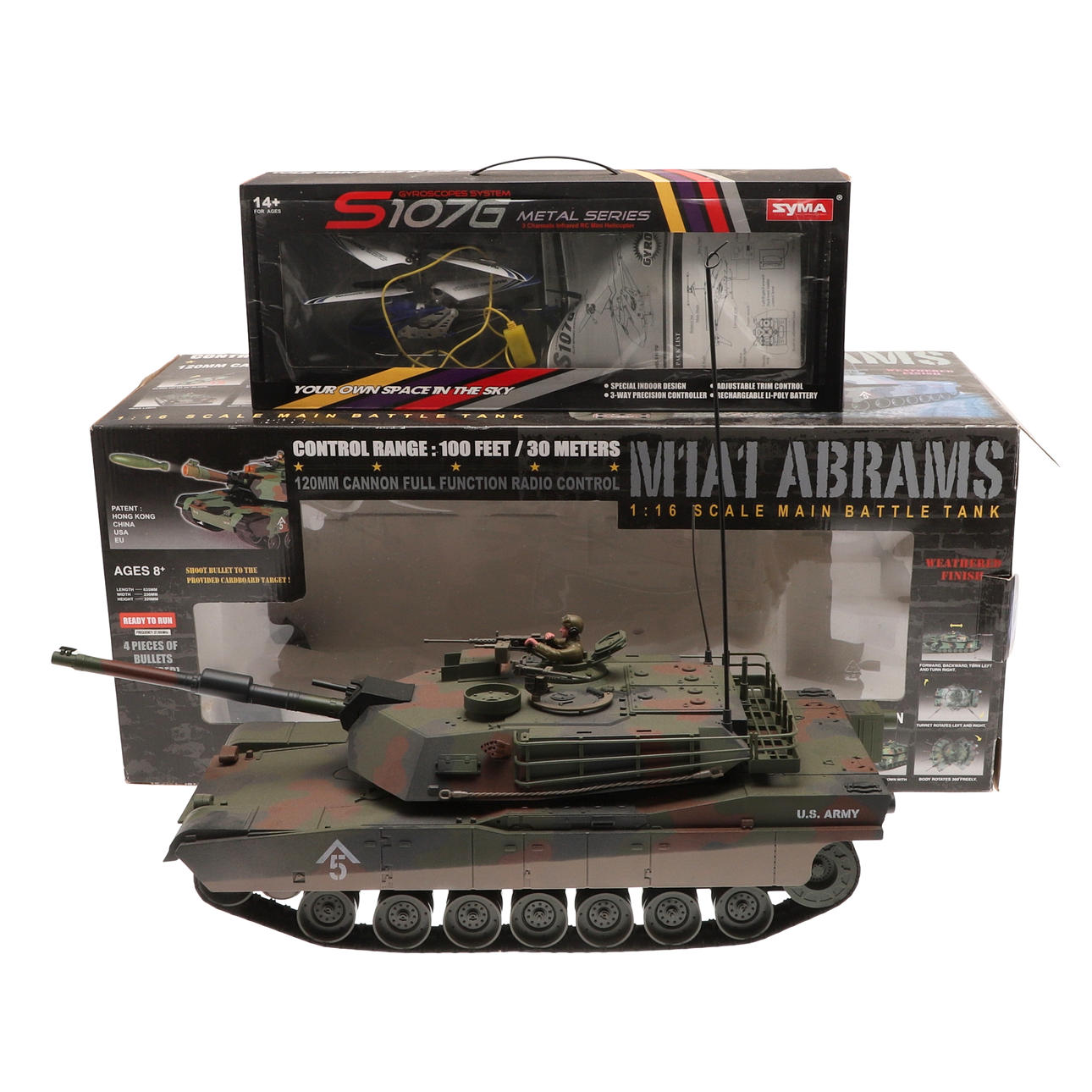REMOTE CONTROLLED TANK & BOXED HELICOPTER.