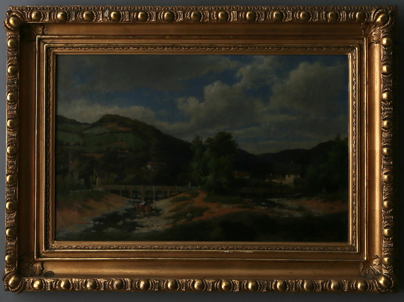 OIDENTIFIERAD KONSTNÄR. Landskap med bro, olja på duk, signerad J.A. Blomqvist, Wien 1876.