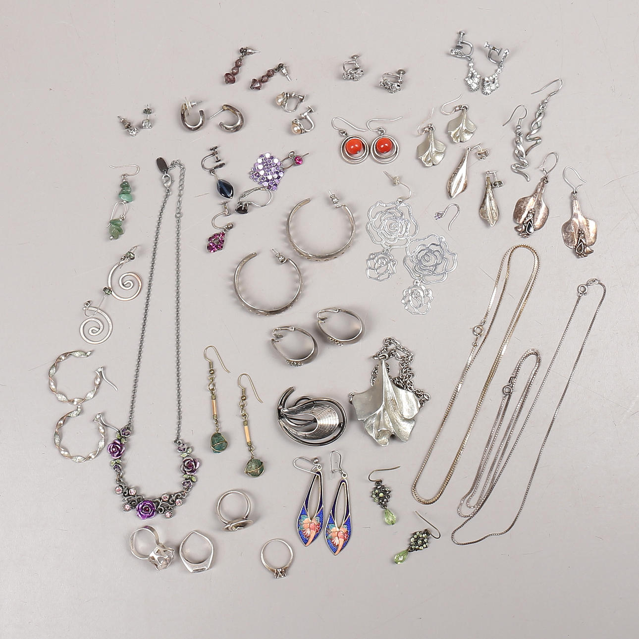 ÖRHÄNGEN, HALSBAND, RINGAR, silver mm.