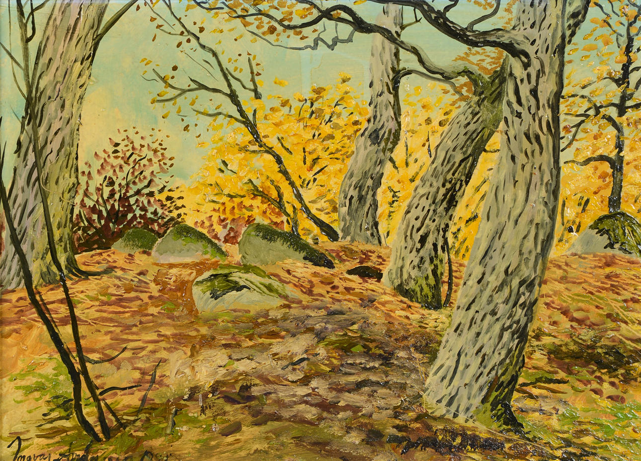 INGVAR ANDERSSON. Autumn landscape, oil on panel, signed.