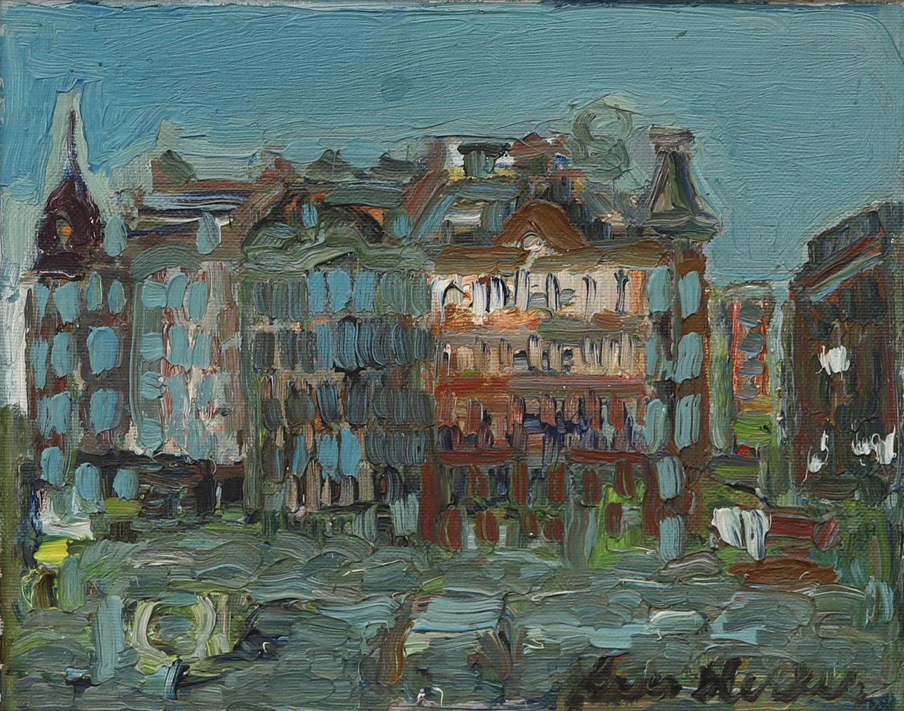 LARS HERDER. Cityscape, oil on canvas, signed.
