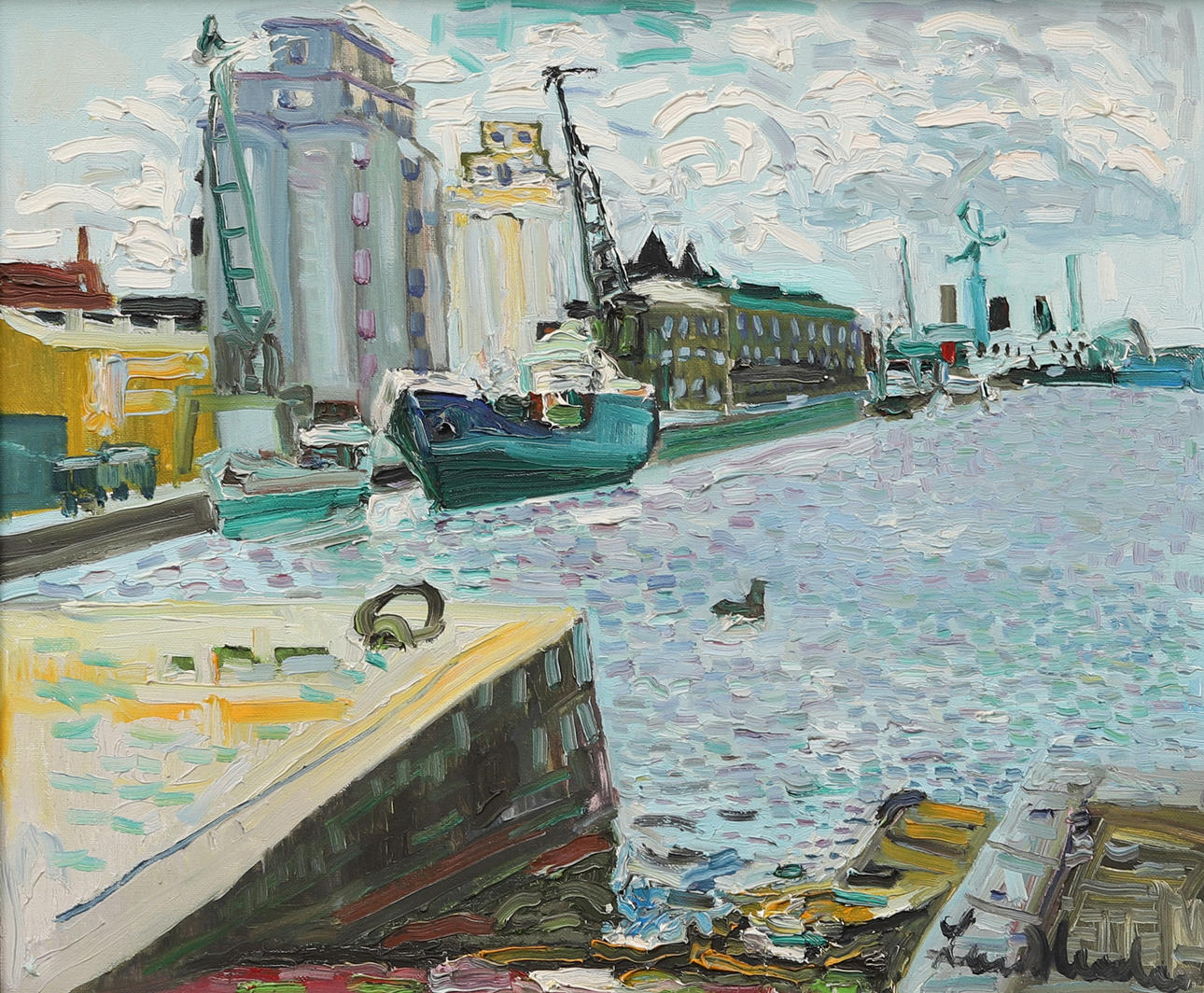 LARS HERDER. Helsingborg harbour, oil on canvas, signed.