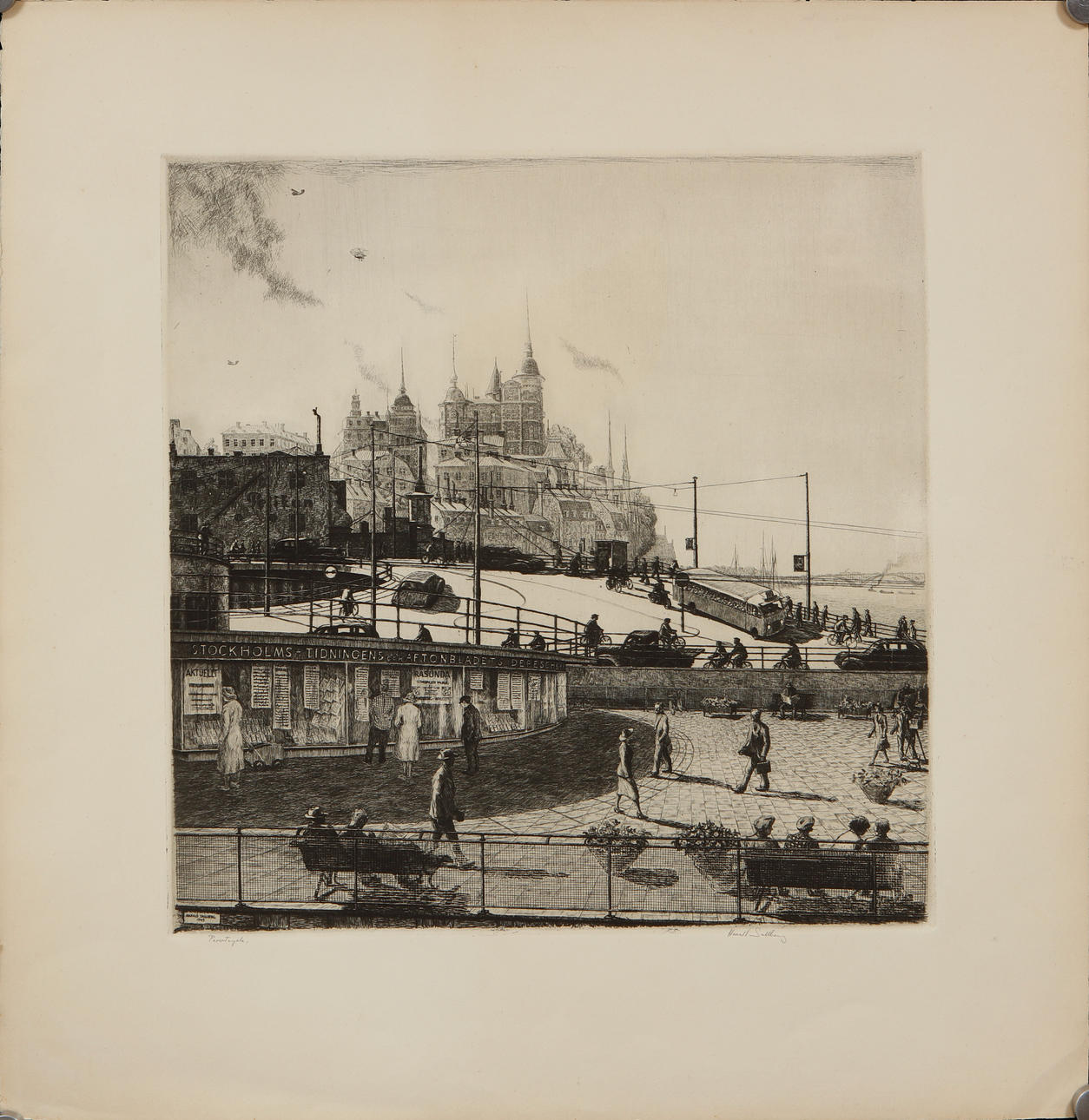 HARALD SALLBERG. "Slussen" etsning, signerad, provtryck.