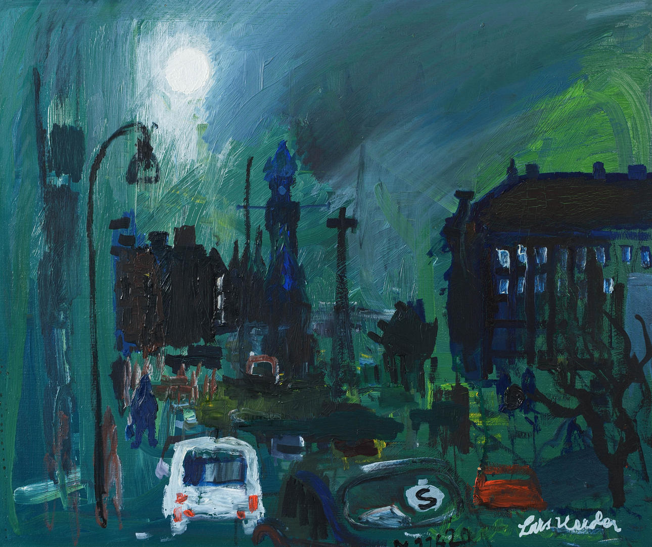LARS HERDER. Cityscape, oil on panel, signed.