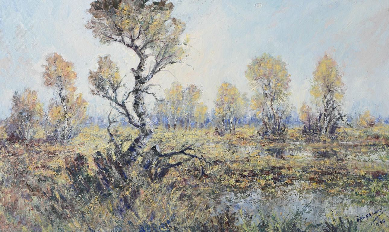 ÅKE AHNLUND. Landscape motif, oil on panel, signed and dated 1935.