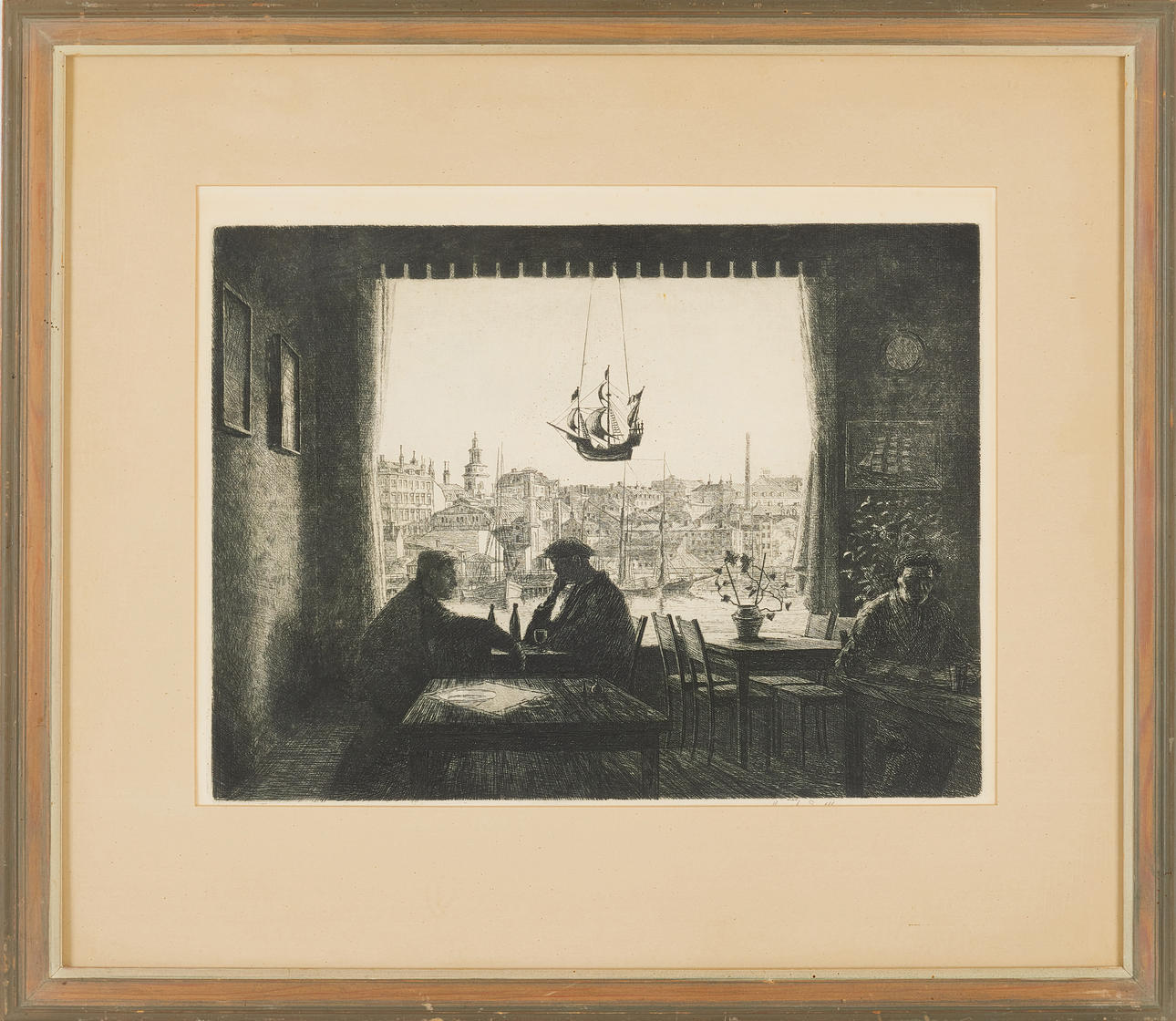 HARALD SALLBERG. Barinteriör, etsning, signerad.