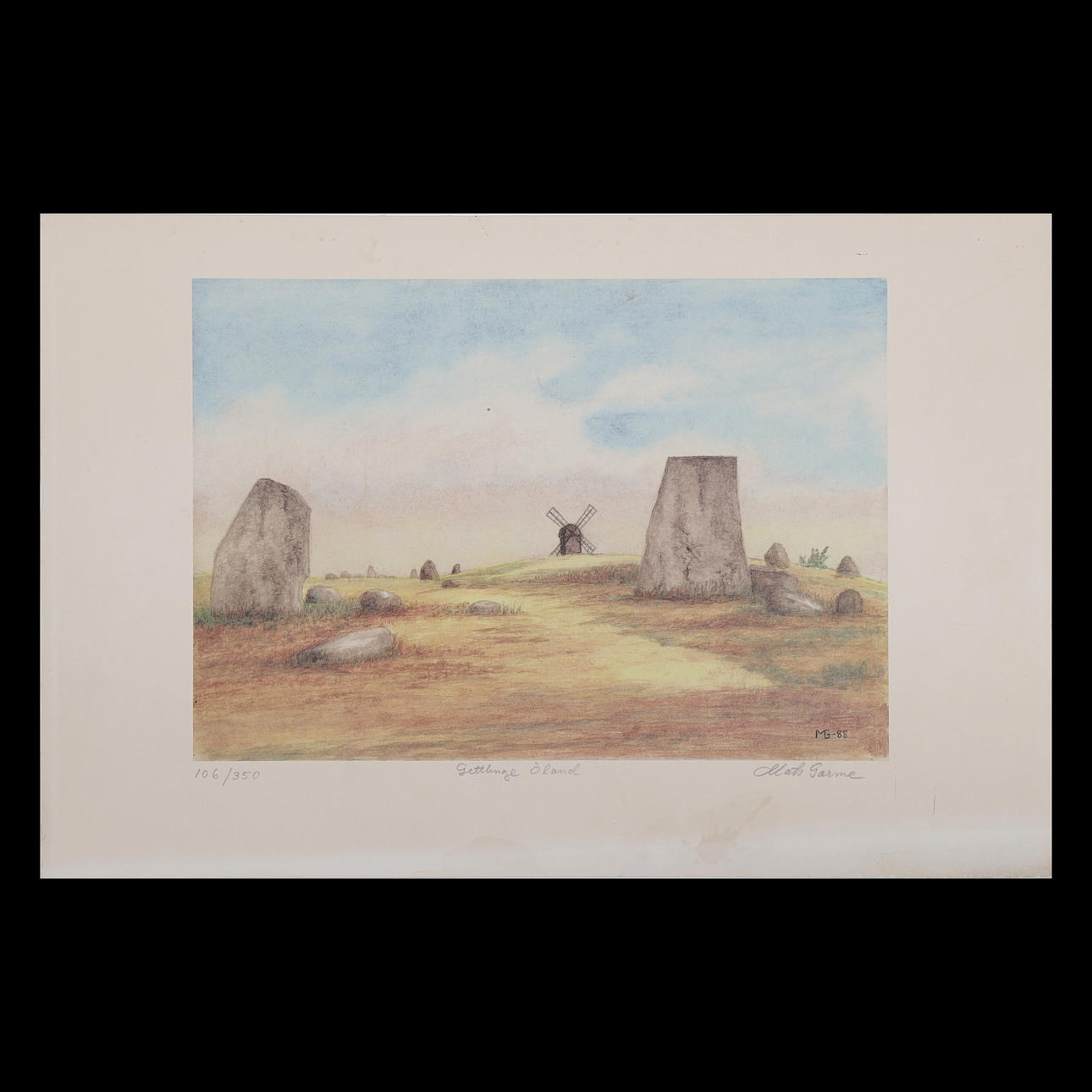MATS GARME, LITOGRAFI 106/350 "GETTLINGE, ÖLAND" SIGNERAD, DATERAD.