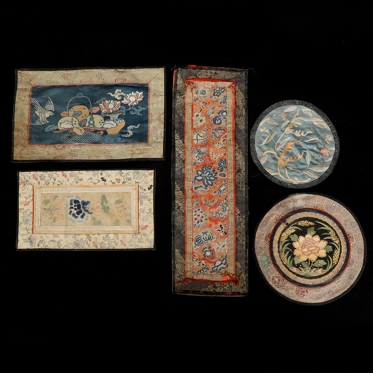 SIDENBRODERIER, 5 st, Kina, Sen Qing ( 1644-1912).
