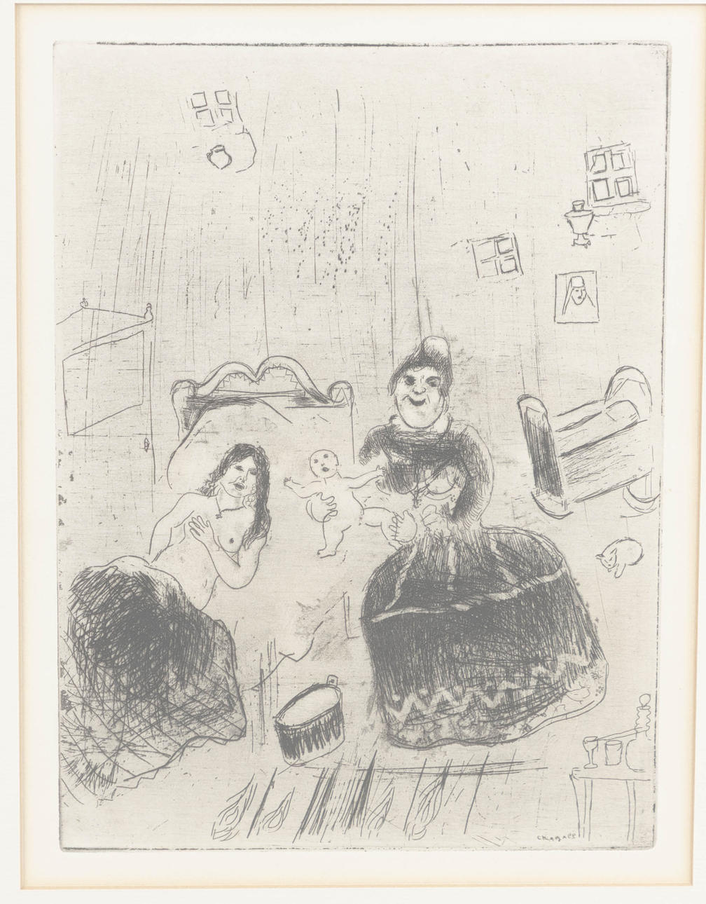 MARC CHAGALL (1887-1985). La naissance de Tchitchikov.