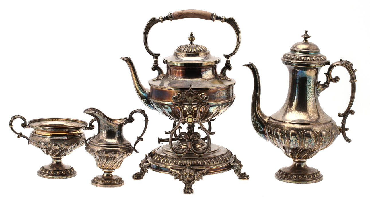 NYSILVER, 4 delar, kaffeservis och tekokare.