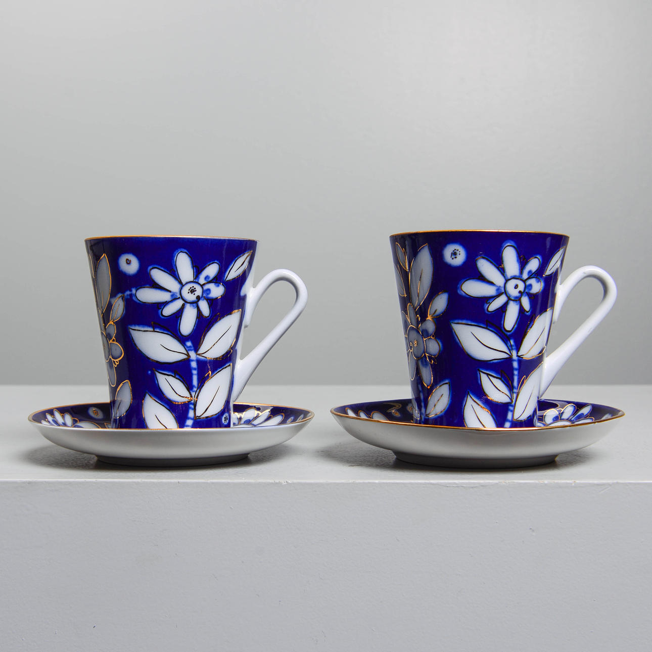 CUPS WITH SAUCERS, 2 pcs, Lomonosov, Soviet Union.