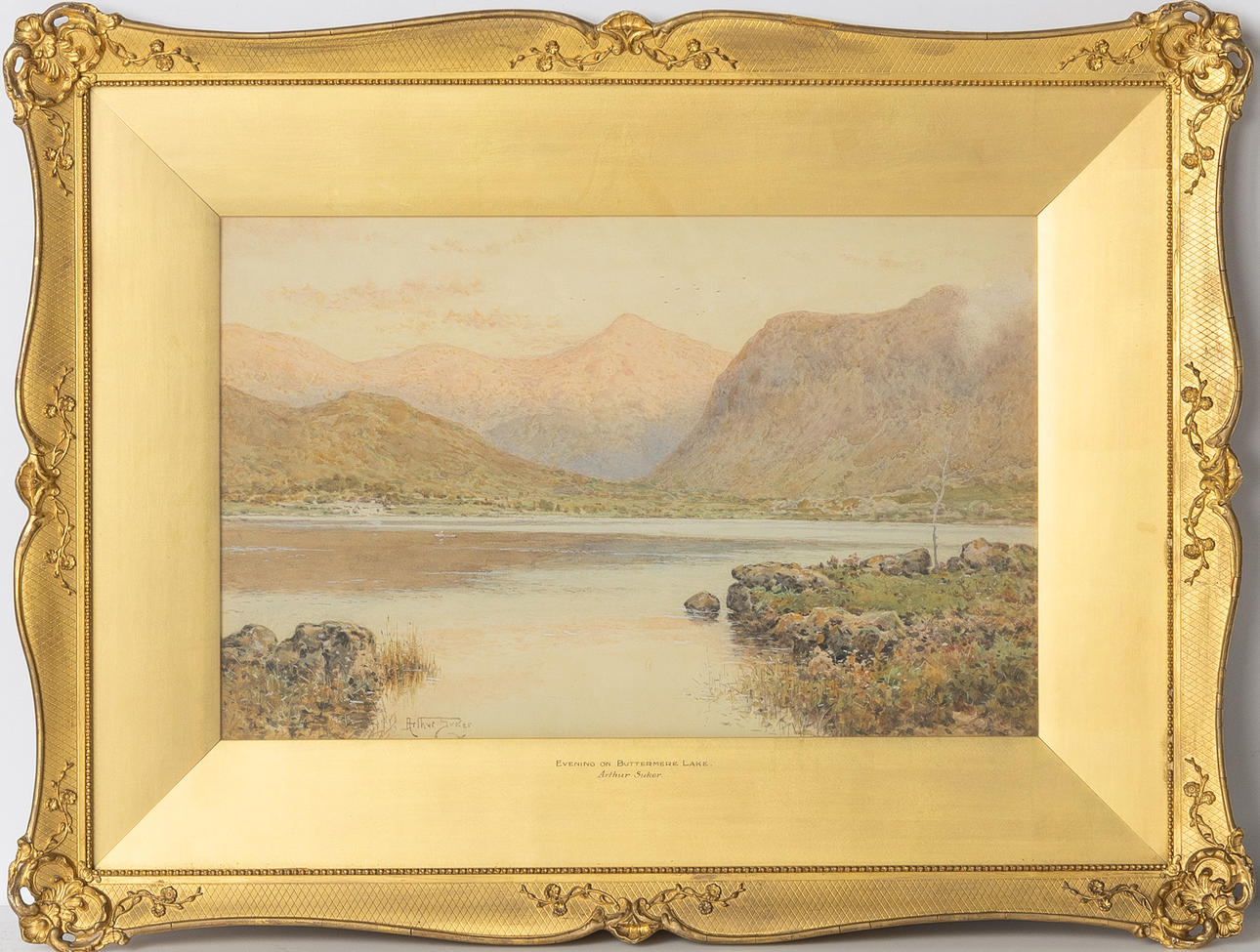 ARTHUR SUKER (1857-1940). Akvarell, "Evening on Buttermere Lake", signerad.