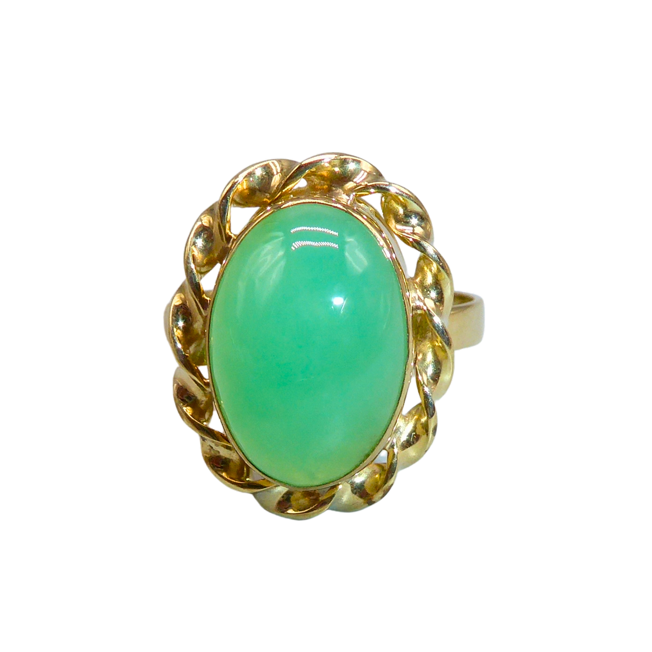 CHRYSOPRASE RING IN 8K YELLOW GOLD.
