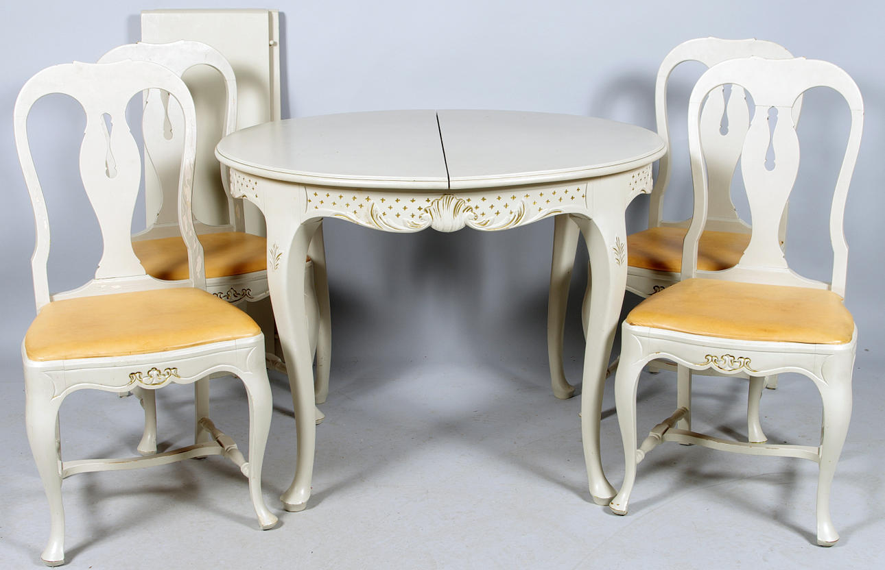 MATGRUPP, vitmålad, rokokostil.