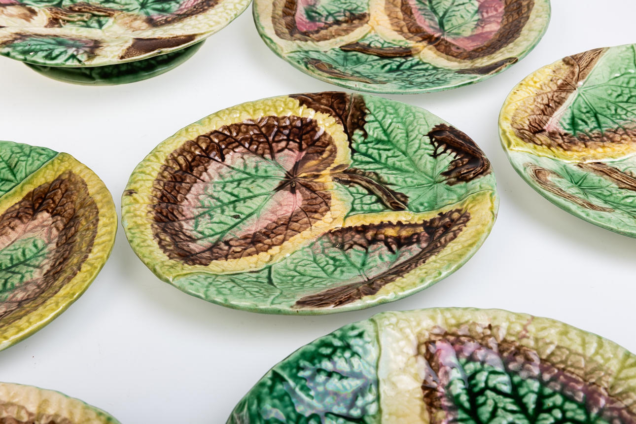 A LEAF MOULDED POTTERY DESSERT SET. Ceramics & Porcelain - European ...