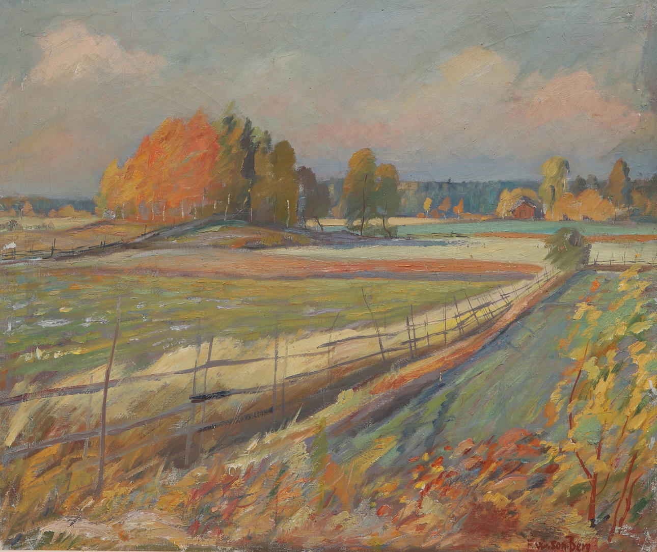 FOLKE WILHELMSSON BERG. Olja på duk, höstlandskap, signerad.