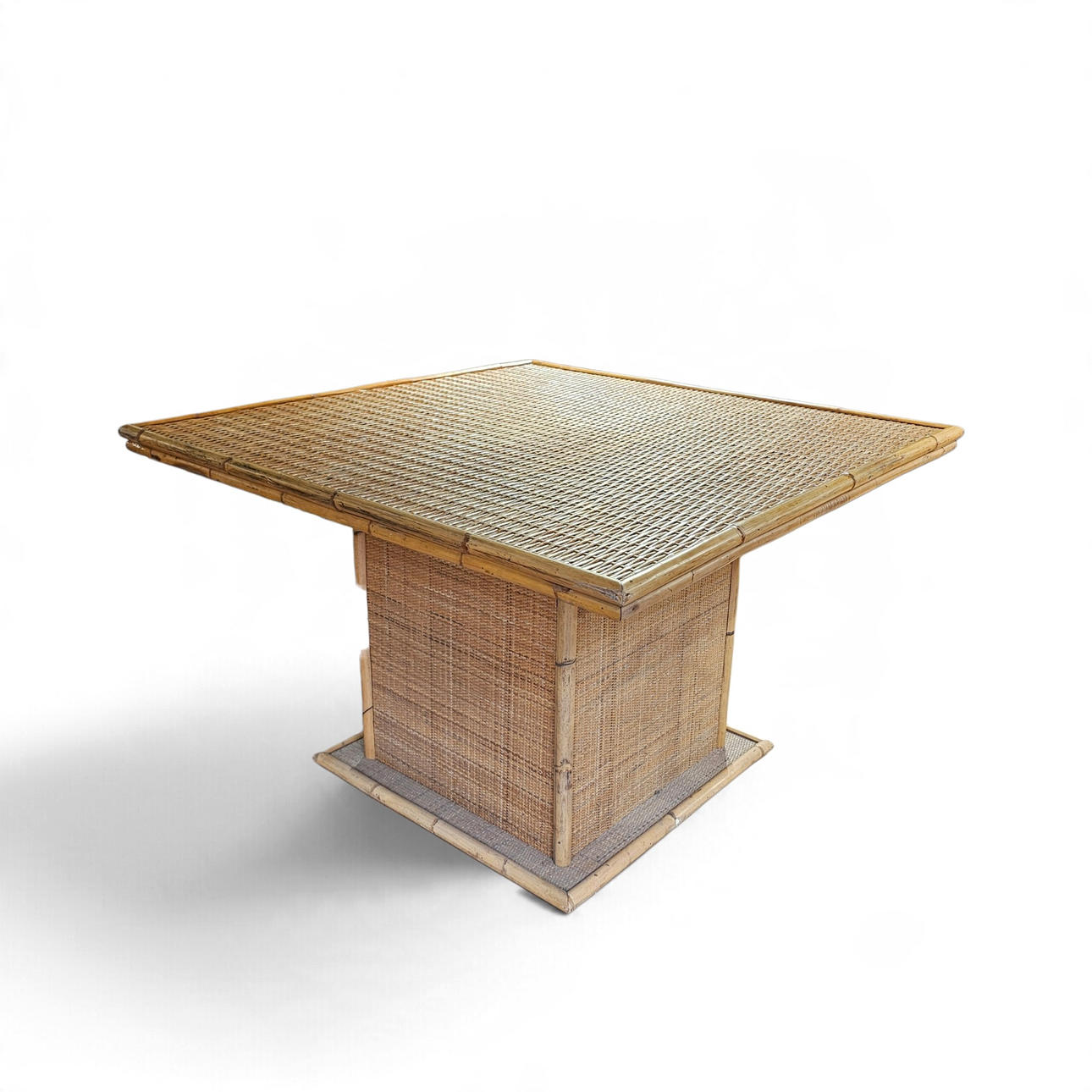 Table with woven cane top and pedestal.