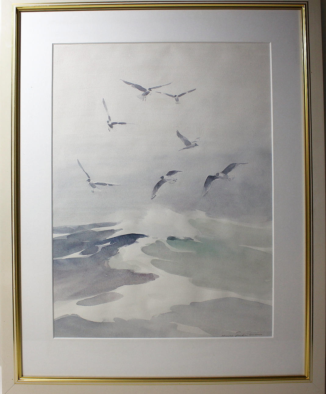 HENRY FREDRIKSSON. akvarell, sjöfåglar, signerad.