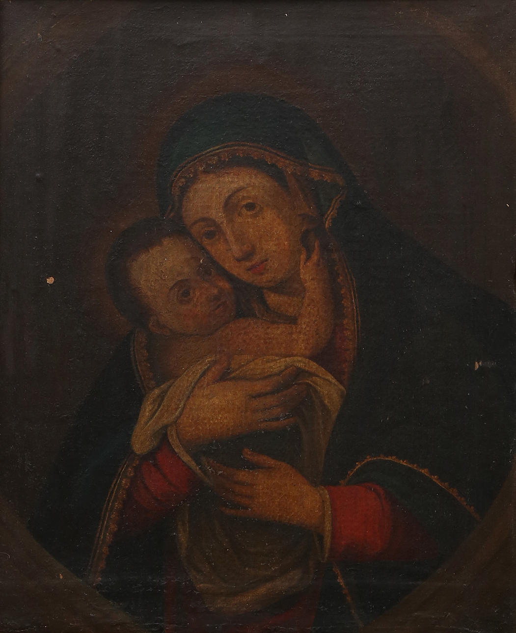SPANISH SCHOOL, 17TH CENTURY. Jungfru med barnet.