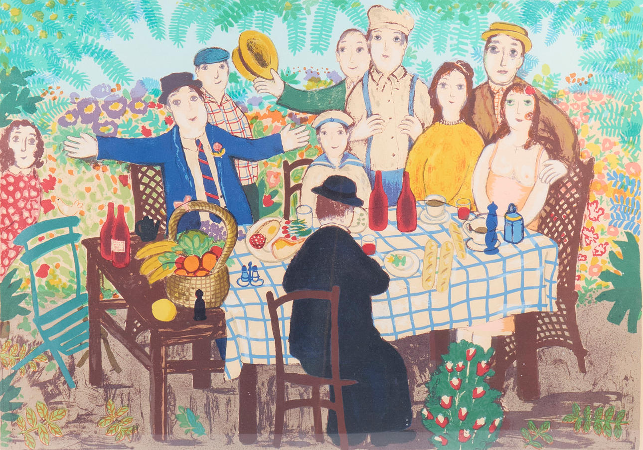 LENNART JIRLOW. Colour lithograph, Picnic in the countryside, Signed, Numbered 439/460.