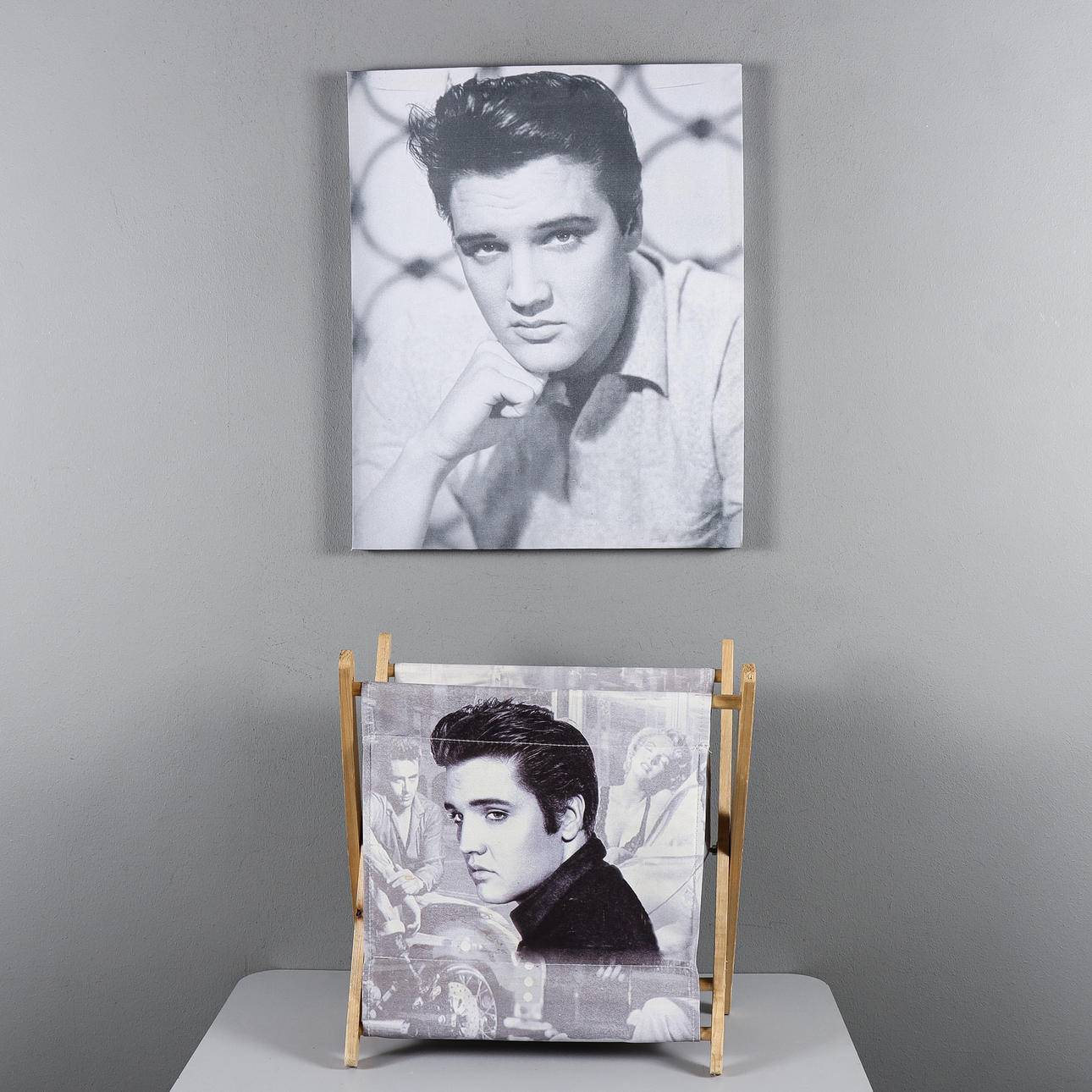 ELVIS PRESLEY Tidningsställ och Canvastavla.