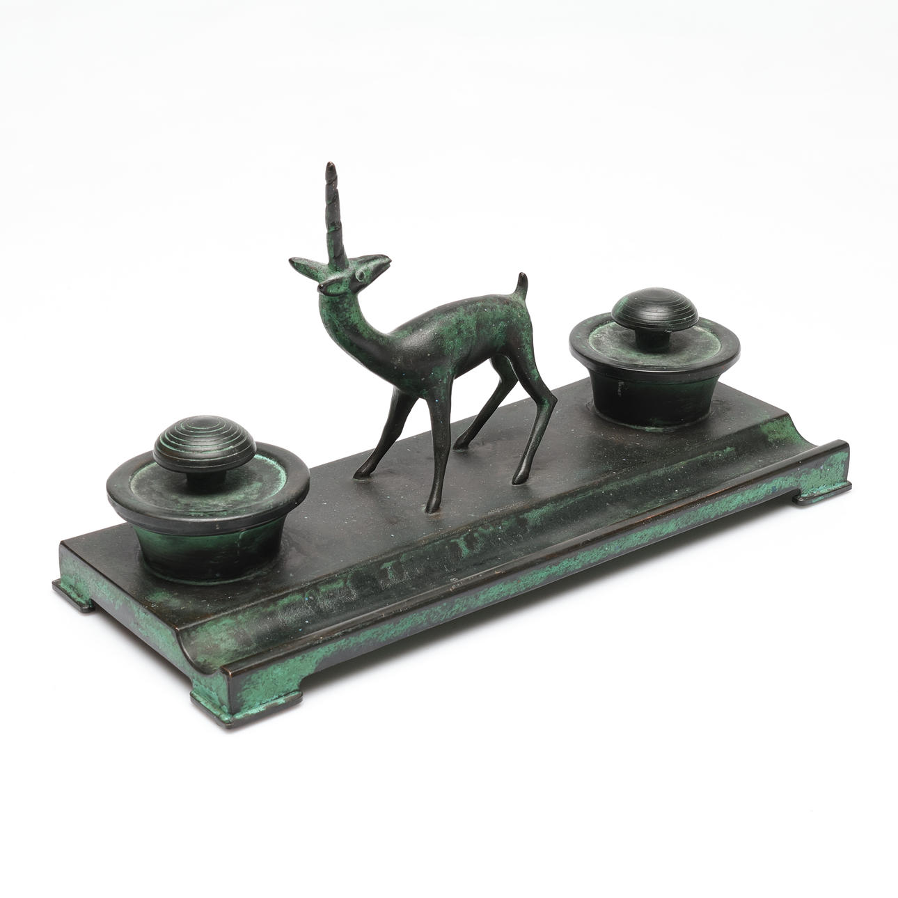 SKRIVSTÄLL, brons, sannolikt Nils Fougstedt, Fabriksaktiebolaget Kronsilver, Art Deco, 1900-talets första hälft.