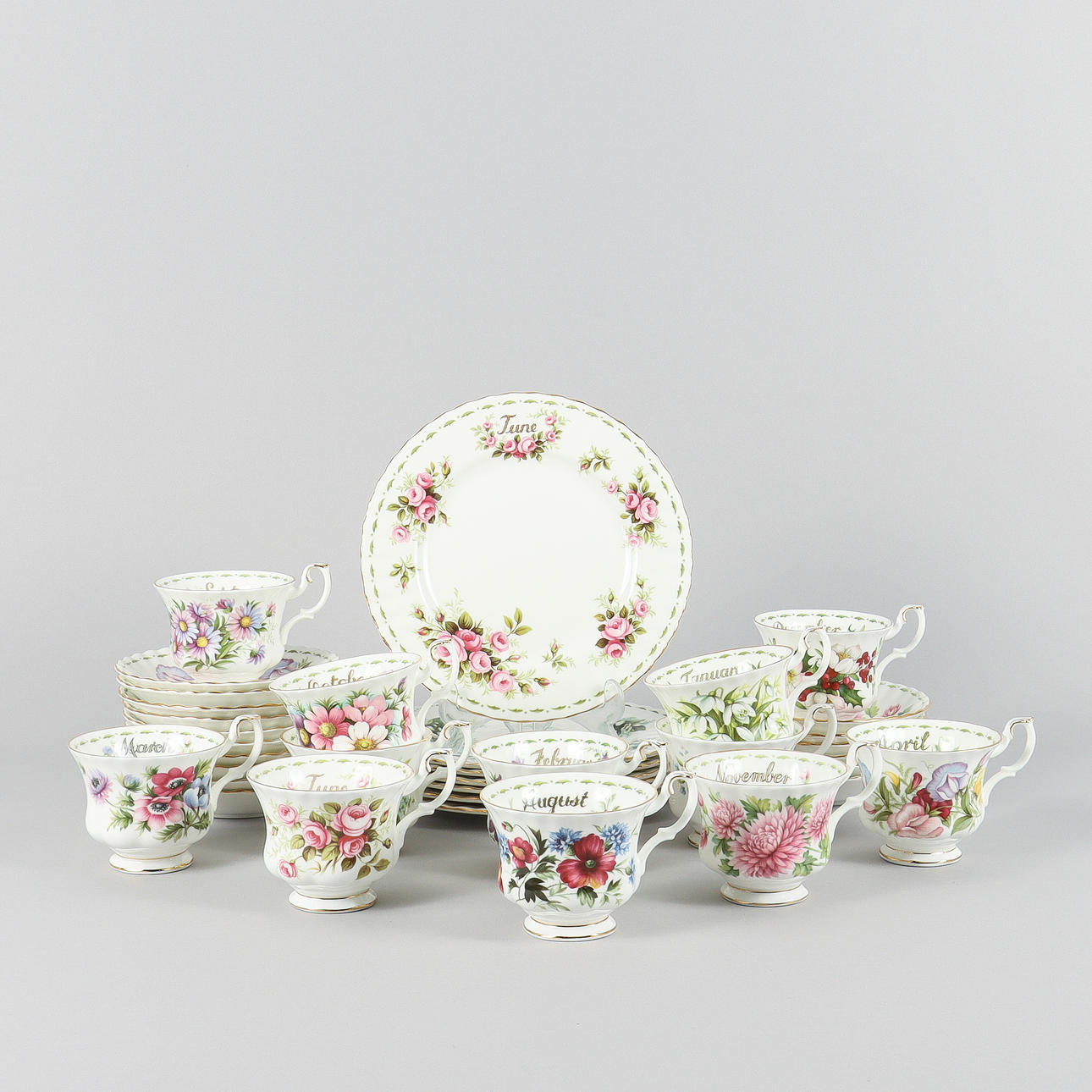 KAFFESERVIS Royal Albert, månadskoppar.