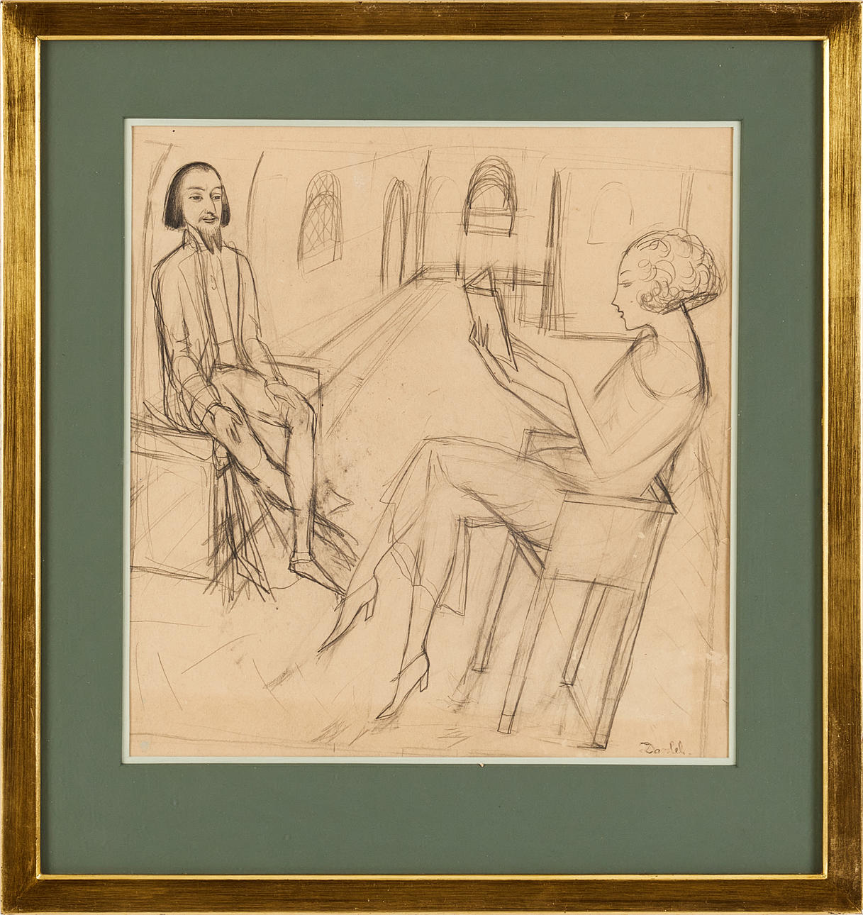 NILS DARDEL. " Flickan som reste ensam", förslag till omslagsbild, blyerts på papper, stämpelsignerad.