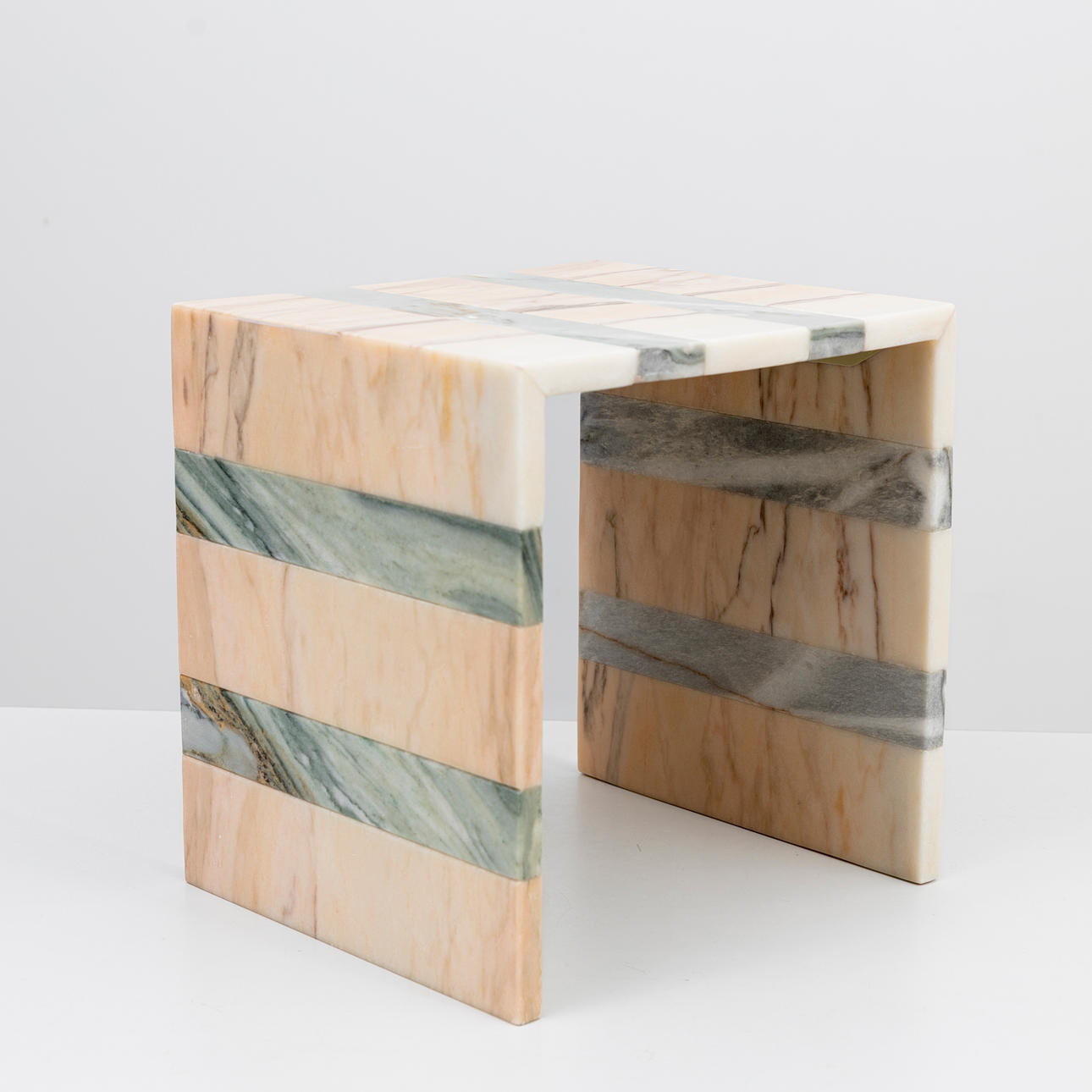SUSANNE PONTUS PERSSON. (Public Studio), "STRIPE" side table, marble, signed. From the "SPILL" series.