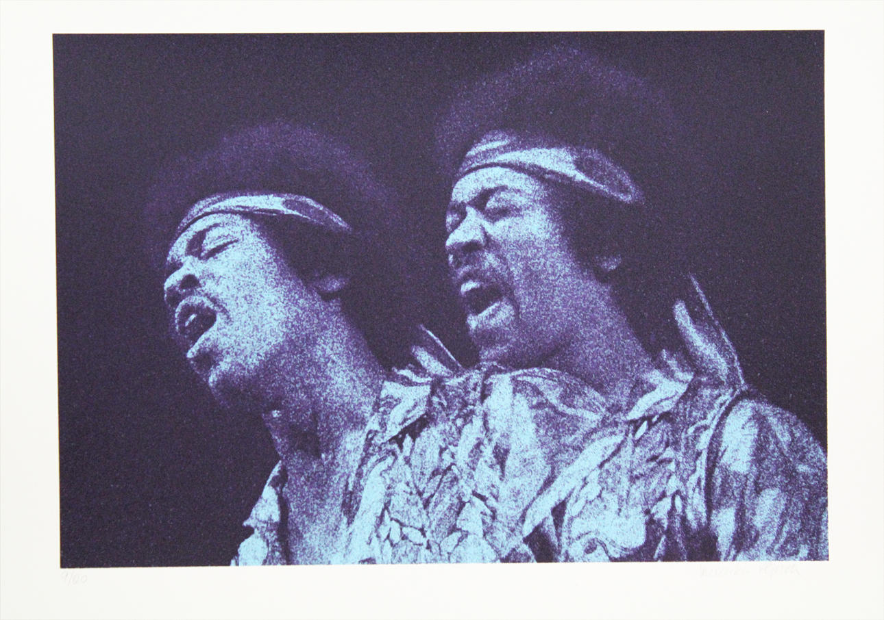 VERONIKA HJORT. Jimi Hendrix. Färgserigrafi. Signerad. 9/20.